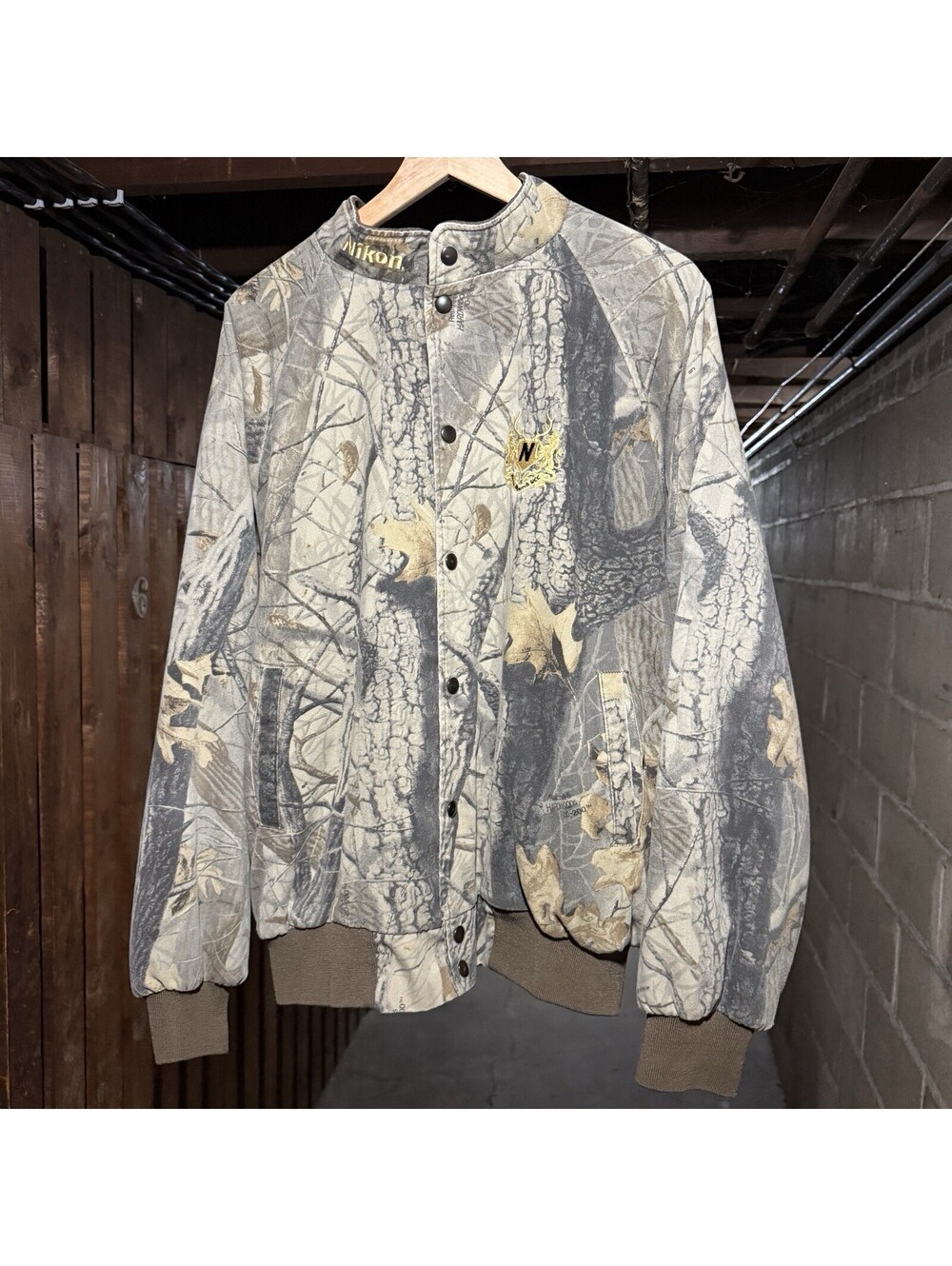 Vintage Nikon Hunting Jacket XL Made in USA Realtree Hardwoods Camo Camouflage